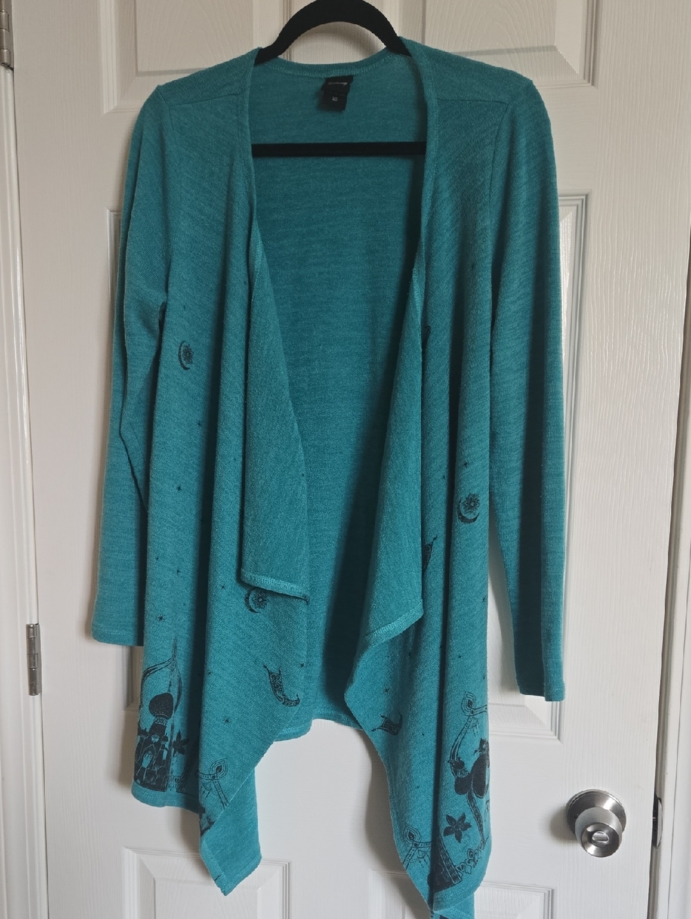 Disney Teal Open-Front Draped Cardigan with Subtle Print